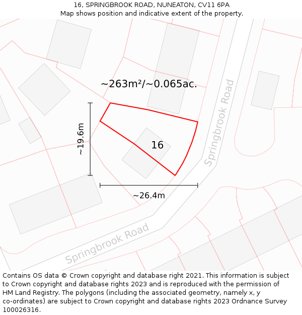 16, SPRINGBROOK ROAD, NUNEATON, CV11 6PA: Plot and title map