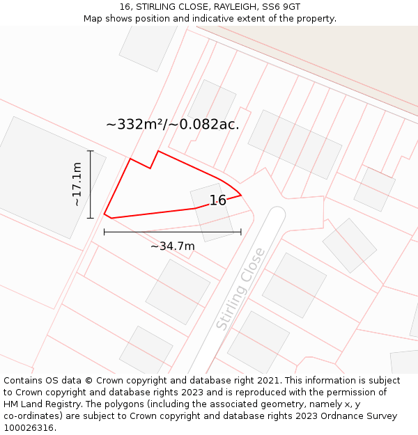 16, STIRLING CLOSE, RAYLEIGH, SS6 9GT: Plot and title map