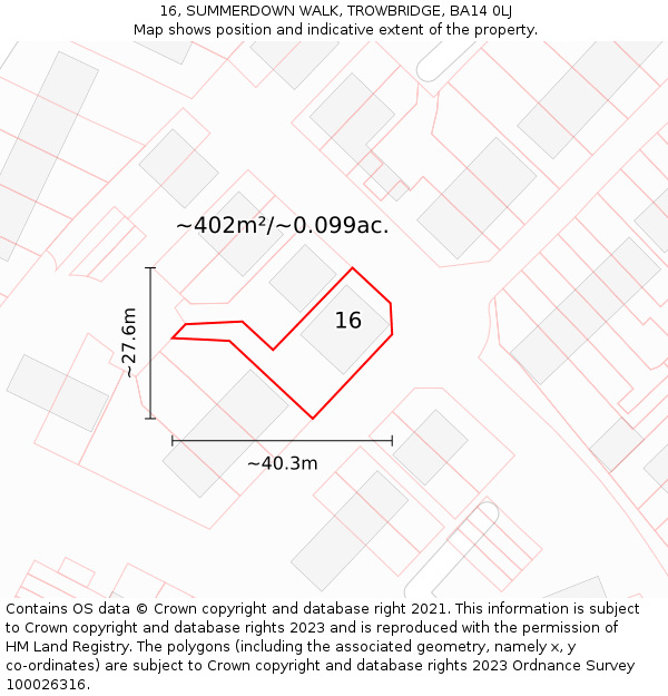 16, SUMMERDOWN WALK, TROWBRIDGE, BA14 0LJ: Plot and title map