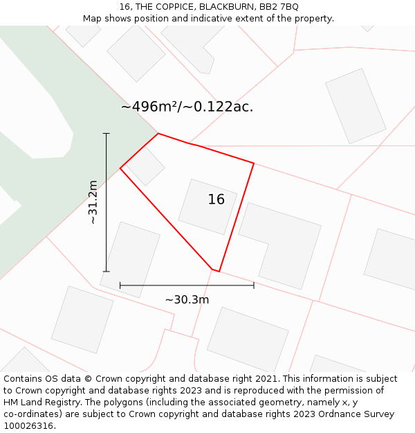 16, THE COPPICE, BLACKBURN, BB2 7BQ: Plot and title map