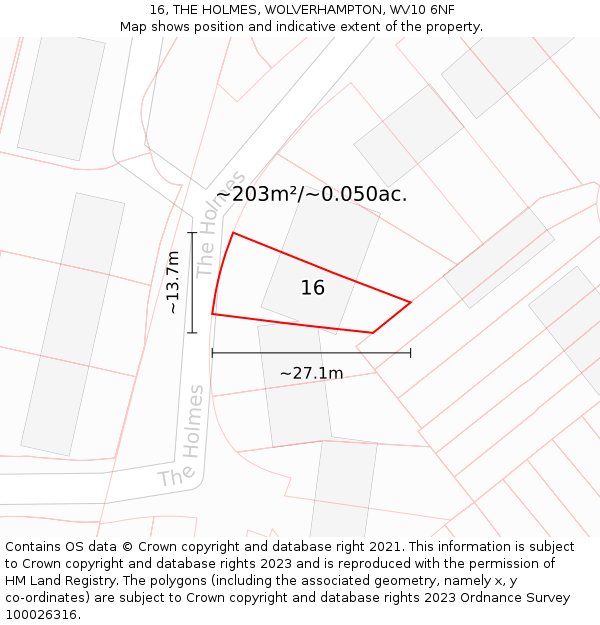 16, THE HOLMES, WOLVERHAMPTON, WV10 6NF: Plot and title map