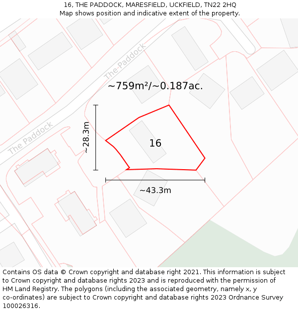 16, THE PADDOCK, MARESFIELD, UCKFIELD, TN22 2HQ: Plot and title map