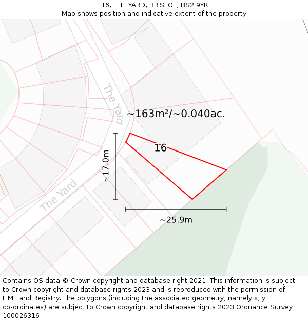 16, THE YARD, BRISTOL, BS2 9YR: Plot and title map