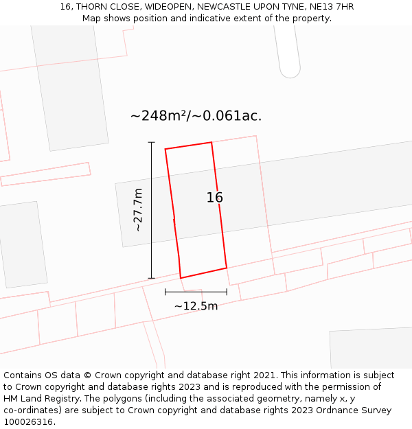 16, THORN CLOSE, WIDEOPEN, NEWCASTLE UPON TYNE, NE13 7HR: Plot and title map
