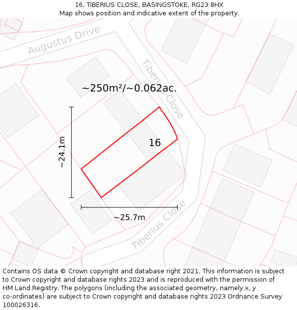 16, TIBERIUS CLOSE, BASINGSTOKE, RG23 8HX: Plot and title map