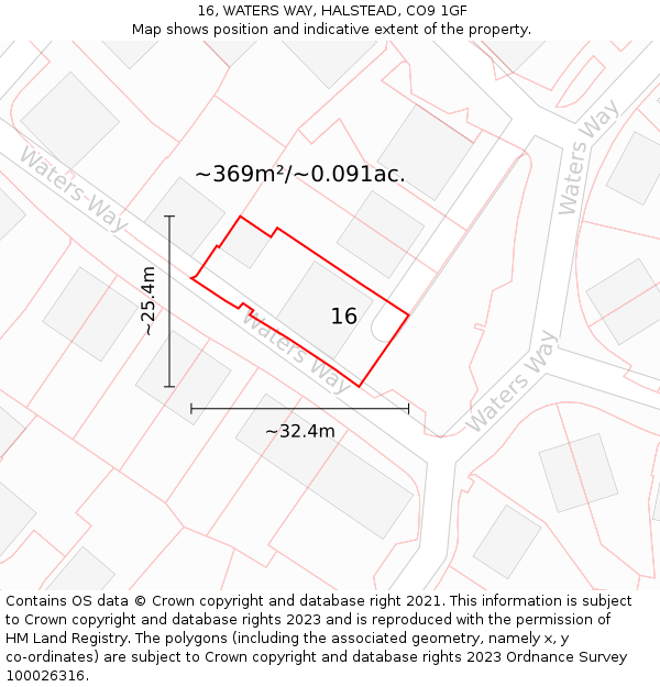 16, WATERS WAY, HALSTEAD, CO9 1GF: Plot and title map