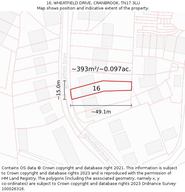 16, WHEATFIELD DRIVE, CRANBROOK, TN17 3LU: Plot and title map