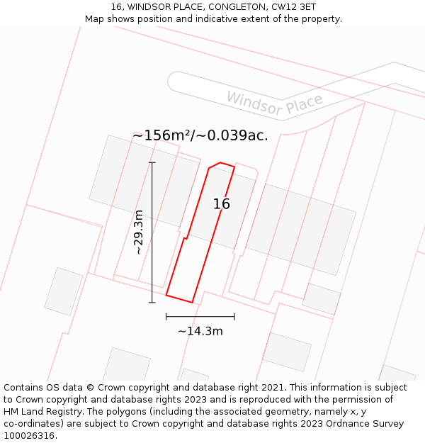 16, WINDSOR PLACE, CONGLETON, CW12 3ET: Plot and title map