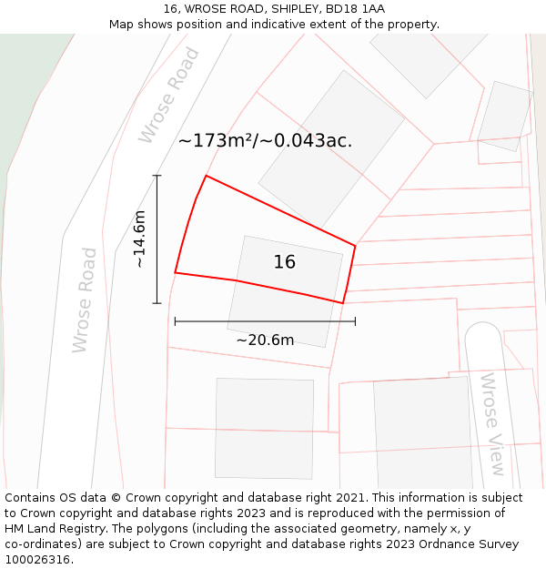 16, WROSE ROAD, SHIPLEY, BD18 1AA: Plot and title map