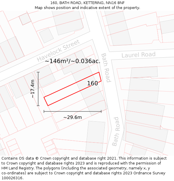 160, BATH ROAD, KETTERING, NN16 8NF: Plot and title map