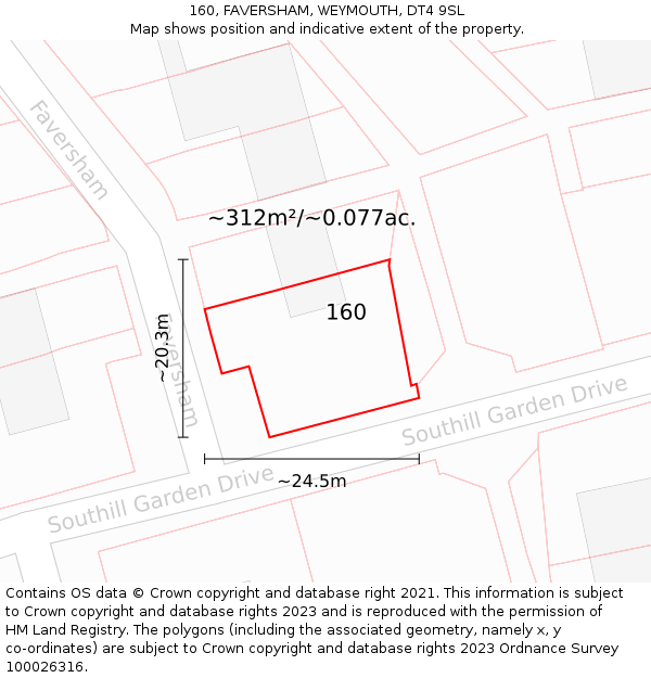 160, FAVERSHAM, WEYMOUTH, DT4 9SL: Plot and title map