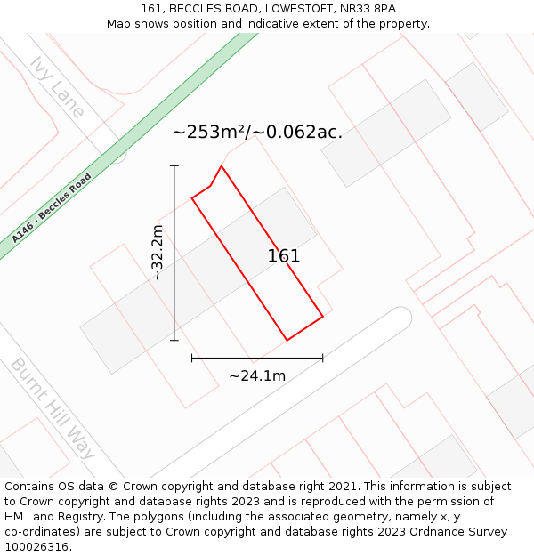 161, BECCLES ROAD, LOWESTOFT, NR33 8PA: Plot and title map