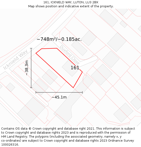 161, ICKNIELD WAY, LUTON, LU3 2BX: Plot and title map