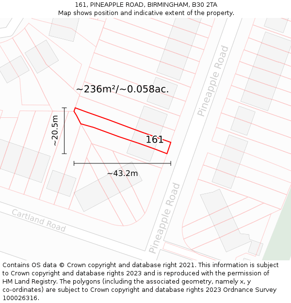 161, PINEAPPLE ROAD, BIRMINGHAM, B30 2TA: Plot and title map