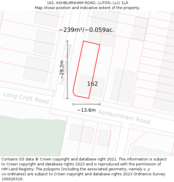 162, ASHBURNHAM ROAD, LUTON, LU1 1LA: Plot and title map