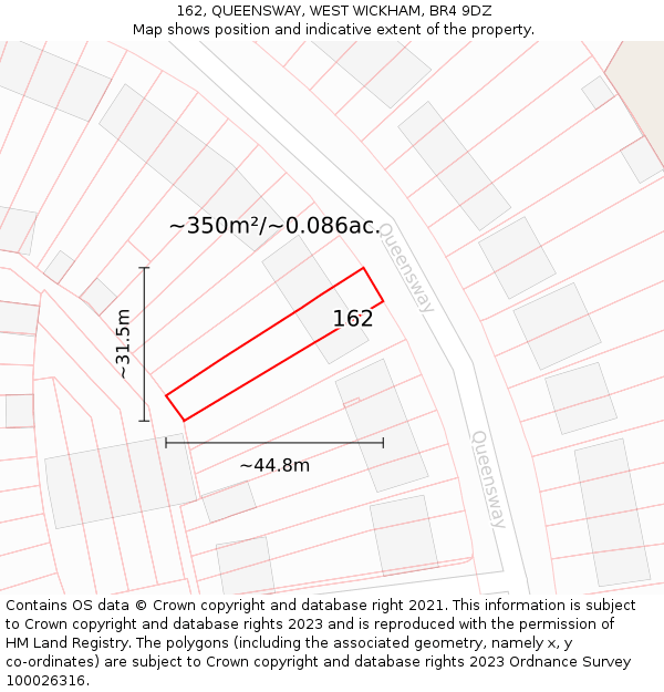 162, QUEENSWAY, WEST WICKHAM, BR4 9DZ: Plot and title map
