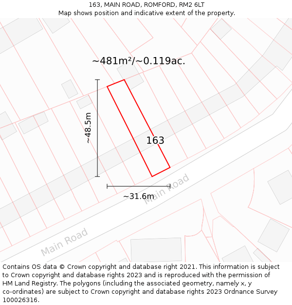 163, MAIN ROAD, ROMFORD, RM2 6LT: Plot and title map