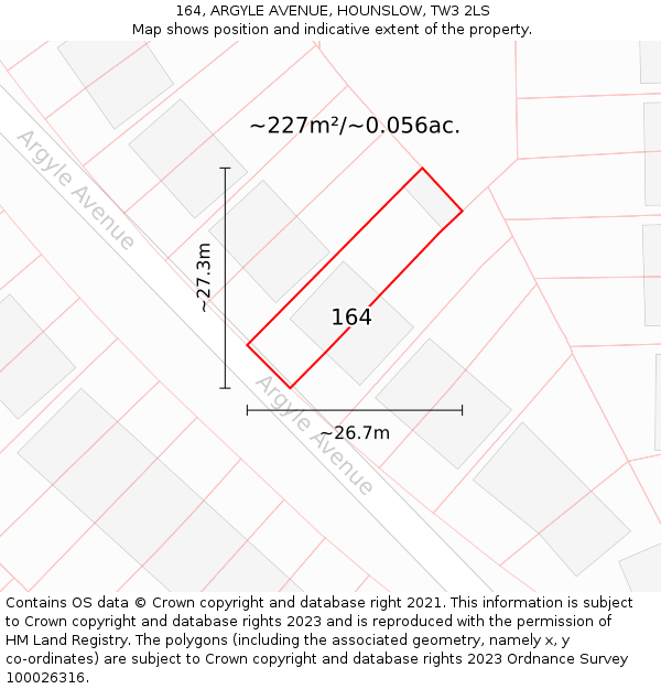 164, ARGYLE AVENUE, HOUNSLOW, TW3 2LS: Plot and title map