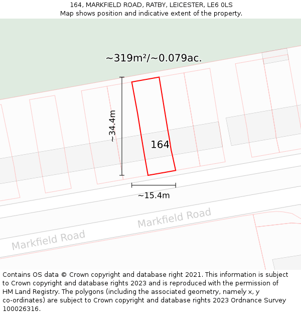 164, MARKFIELD ROAD, RATBY, LEICESTER, LE6 0LS: Plot and title map