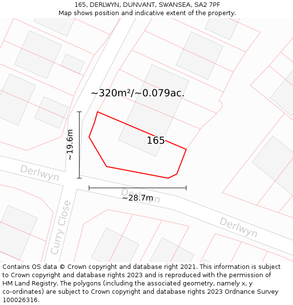 165, DERLWYN, DUNVANT, SWANSEA, SA2 7PF: Plot and title map