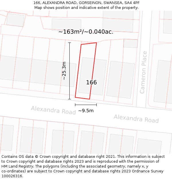 166, ALEXANDRA ROAD, GORSEINON, SWANSEA, SA4 4PF: Plot and title map