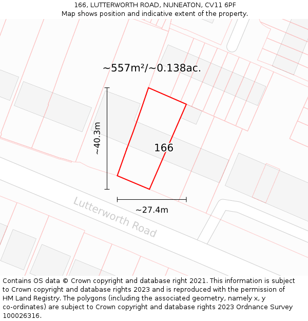 166, LUTTERWORTH ROAD, NUNEATON, CV11 6PF: Plot and title map