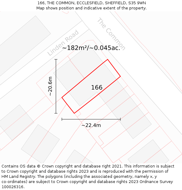 166, THE COMMON, ECCLESFIELD, SHEFFIELD, S35 9WN: Plot and title map
