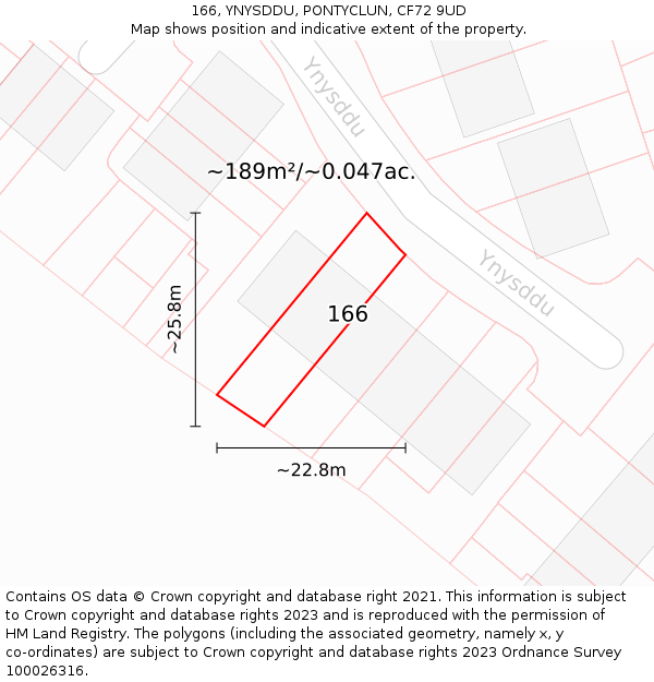 166, YNYSDDU, PONTYCLUN, CF72 9UD: Plot and title map