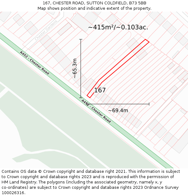167, CHESTER ROAD, SUTTON COLDFIELD, B73 5BB: Plot and title map