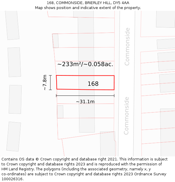 168, COMMONSIDE, BRIERLEY HILL, DY5 4AA: Plot and title map