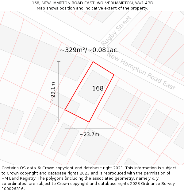 168, NEWHAMPTON ROAD EAST, WOLVERHAMPTON, WV1 4BD: Plot and title map