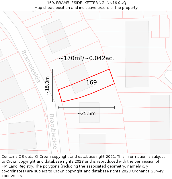 169, BRAMBLESIDE, KETTERING, NN16 9UQ: Plot and title map
