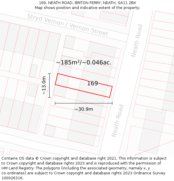 169, NEATH ROAD, BRITON FERRY, NEATH, SA11 2BX: Plot and title map