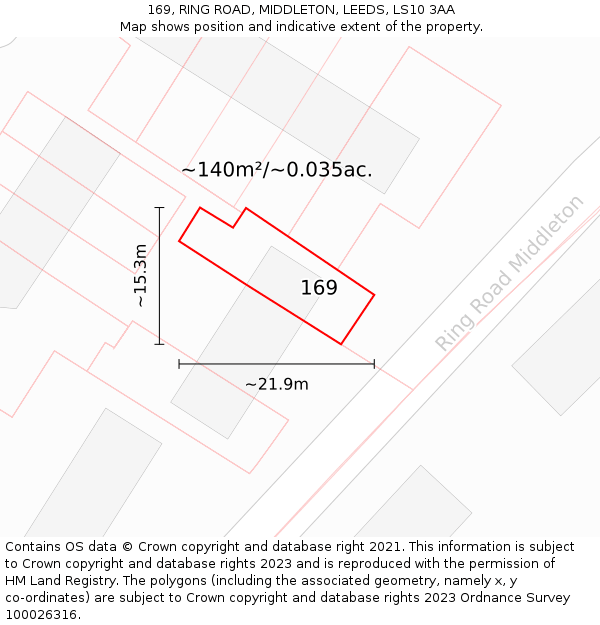 169, RING ROAD, MIDDLETON, LEEDS, LS10 3AA: Plot and title map