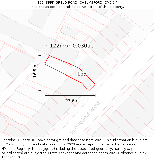169, SPRINGFIELD ROAD, CHELMSFORD, CM2 6JP: Plot and title map