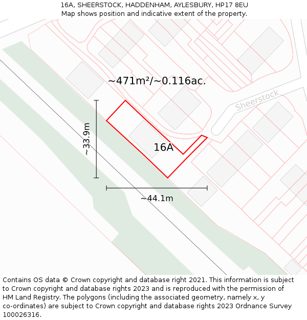 16A, SHEERSTOCK, HADDENHAM, AYLESBURY, HP17 8EU: Plot and title map
