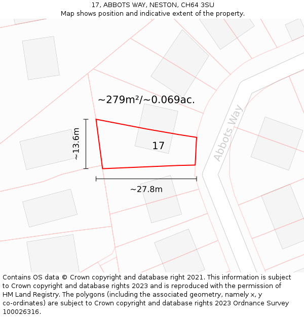 17, ABBOTS WAY, NESTON, CH64 3SU: Plot and title map