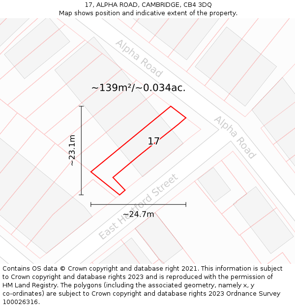 17, ALPHA ROAD, CAMBRIDGE, CB4 3DQ: Plot and title map