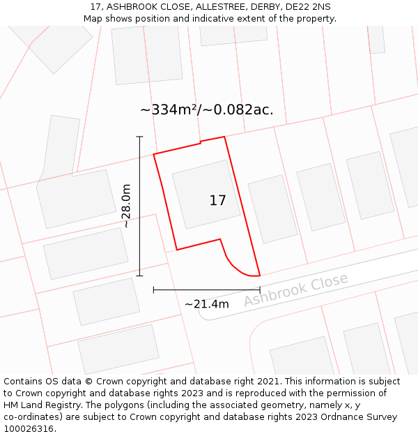17, ASHBROOK CLOSE, ALLESTREE, DERBY, DE22 2NS: Plot and title map