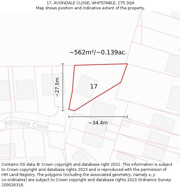 17, AVONDALE CLOSE, WHITSTABLE, CT5 3QA: Plot and title map