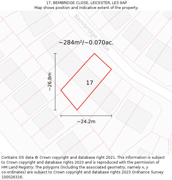 17, BEMBRIDGE CLOSE, LEICESTER, LE3 9AP: Plot and title map
