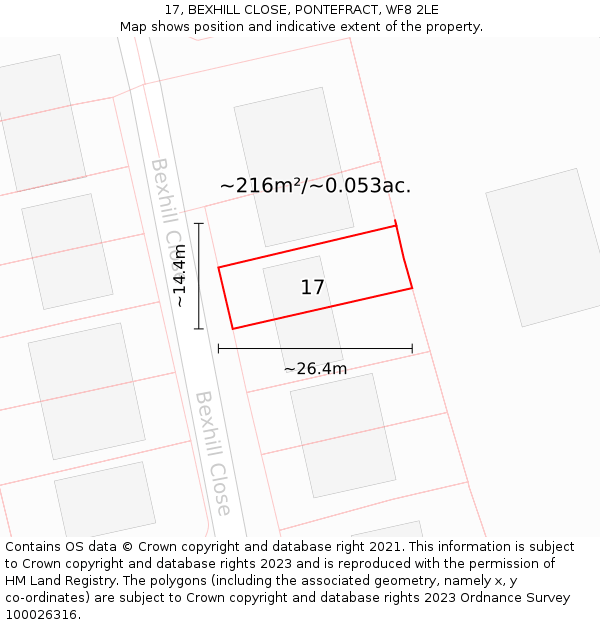 17, BEXHILL CLOSE, PONTEFRACT, WF8 2LE: Plot and title map
