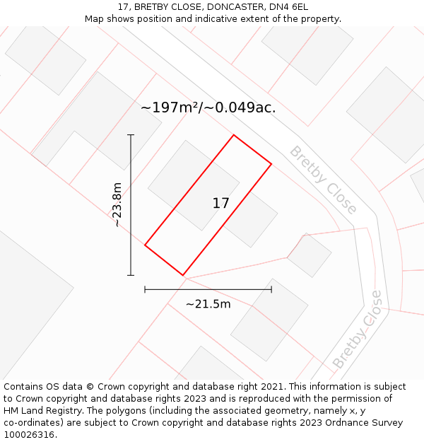 17, BRETBY CLOSE, DONCASTER, DN4 6EL: Plot and title map