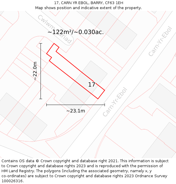 17, CARN YR EBOL, BARRY, CF63 1EH: Plot and title map