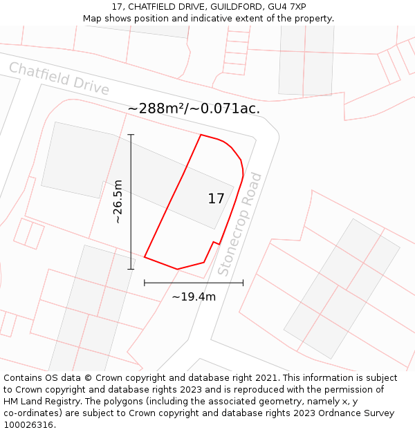 17, CHATFIELD DRIVE, GUILDFORD, GU4 7XP: Plot and title map