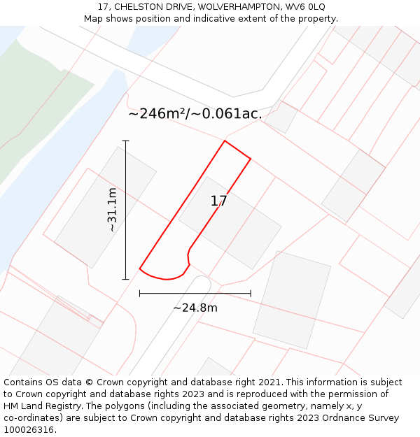 17, CHELSTON DRIVE, WOLVERHAMPTON, WV6 0LQ: Plot and title map