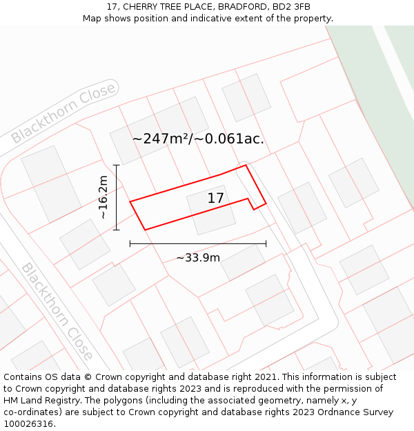 17, CHERRY TREE PLACE, BRADFORD, BD2 3FB: Plot and title map