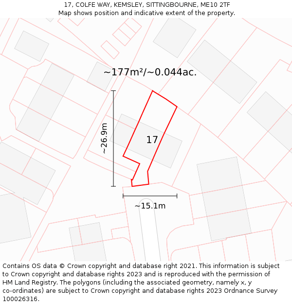 17, COLFE WAY, KEMSLEY, SITTINGBOURNE, ME10 2TF: Plot and title map