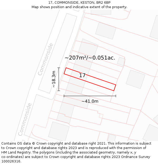 17, COMMONSIDE, KESTON, BR2 6BP: Plot and title map