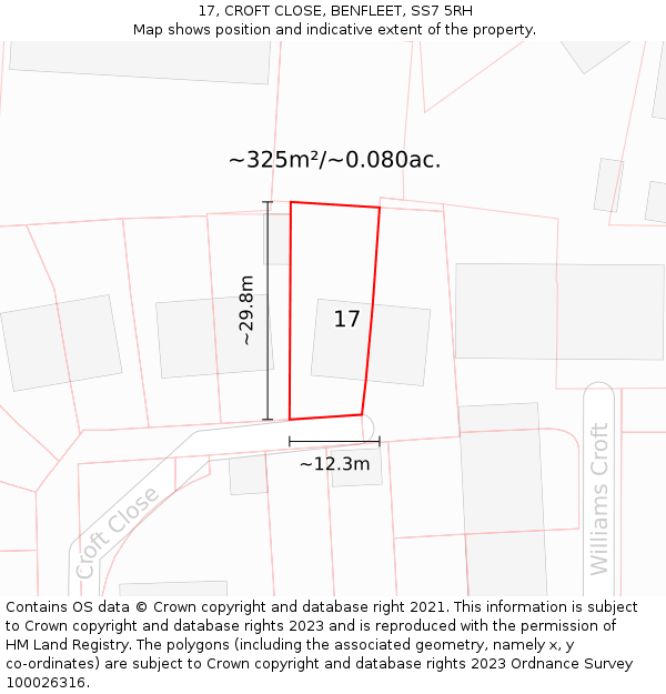 17, CROFT CLOSE, BENFLEET, SS7 5RH: Plot and title map